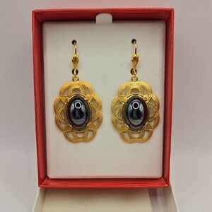 NEW Alzi By Alzerina Elegant Gold and Jet Hemetite Earrings